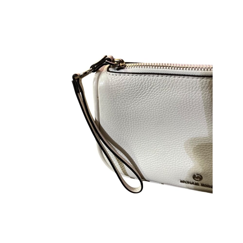 Michael Kors Small Cream Pebbled Leather Purse Wristlet Strap Silver HW Used - Picture 16 of 16